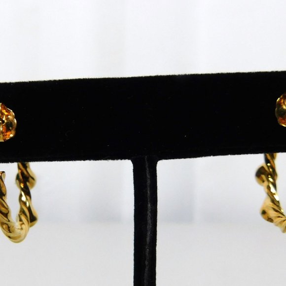 Gold Tone Hoops Clear Rhinestones Pierced Earrings - Picture 6 of 6